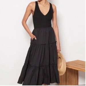 Evereve Black Mixed Material Tank Dress with Pockets